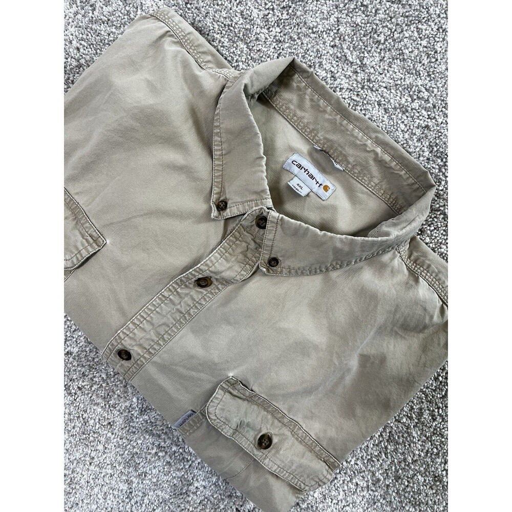 Carhartt Mens Short Sleeve Button Up 4XL Beige 101555253 Cotton Spandex *FLAW*
